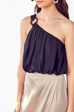 DO+BE Collection One-Shoulder Draped Satin Top In Black