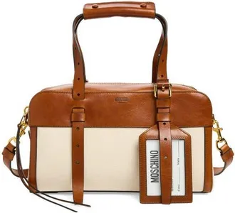 Moschino ID Leather & Canvas Shoulder Bag in Natural/hide 10A Oo9 at Nordstrom