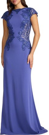 Tadashi Shoji Embroidered Detail Cotton Blend Body-Con Gown in Violet/nude at Nordstrom, Size 10