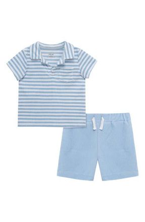 Little Me Stripe Terry Polo & Shorts Set in Blue at Nordstrom, Size 24M