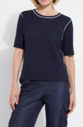 Lyss&eacute; Odessa Reversible Knit Short Sleeve Tee In True Navy Pearl Grey