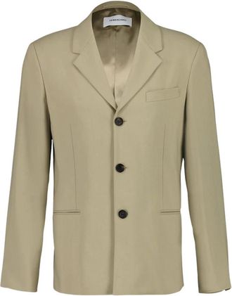 Ferragamo Single-Breasted Blazer van Zijdemix - Heren - Blazers - Beige - L - Katoen - Jassen