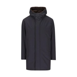 Herno Jassen, Heren, Blauw, 2Xl, Polyester, Parka in Mat Twill en Licht Imitatiebont