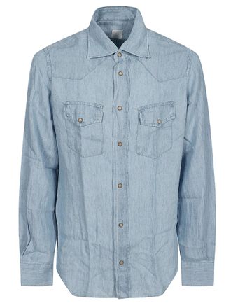 Eleventy Texas Denim Shirt With Snap Button Closure And Chest Pockets