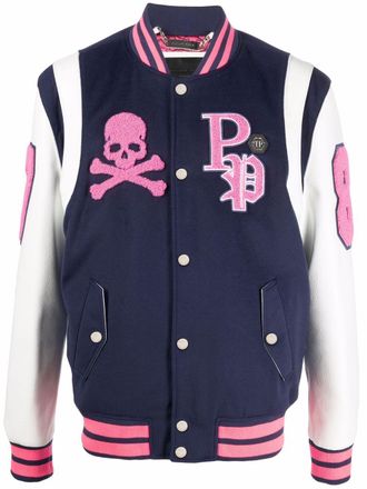 Philipp Plein Bomber varsity con ricamo - Blu