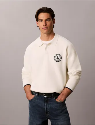 Calvin Klein Jeans Calvin Klein Mens Varsity Logo Polo Sweater - White - XL