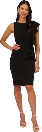 Adrianna Papell Stretch Crepe Side Ruffle Cocktail Dress Womens Dress Black : 14, Elastane/Polyester