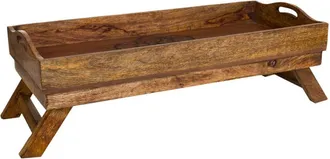 Wanderlust Deco Bandeja de desayuno de madera tallada acabado artesanal marron