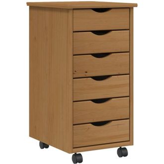 vidaXL Vidaxl - Rolling Cabinet with Drawers moss Honey Brown Solid Wood Pine