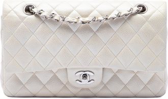 Chanel White Medium Classic Caviar Double Flap