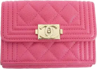 Chanel Pink Grained Calfskin Wallet (Tri-Fold) (Pre-Owned)
