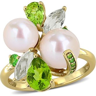 Delmar Pearl & Gemstone Cluster Ring in Green at Nordstrom Rack, Size 5