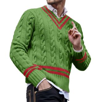 Generic Mens Jumper V Neck, Sweaters for Men UK Fisherman Knitted Warm Winter Jumpers Textured Ribbed Long Sleeved Pullover Casual Comfortable Soft Tops Green