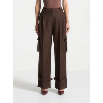 Mani&egrave;re De Voir Danielle Tailored Pleated Cargo Trousers in Brown at Nordstrom, Size 10