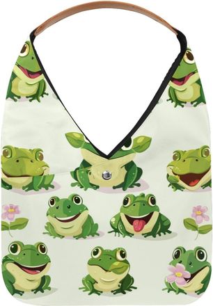 Generic Cute green frog pattern (3) Reusable Lightweight Grocery Bags - Foldable Into Compact Pouch, Washable & Sturdy, Multipurpose for Shopping and Travel