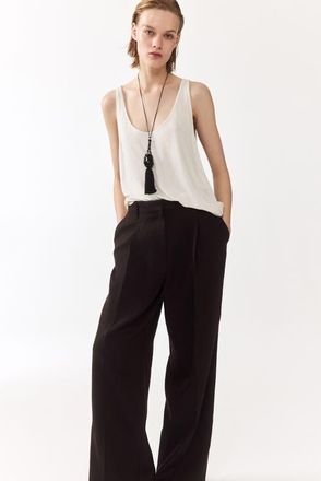 H&M Tailored Linen-blend Trousers in Dark Brown at Nordstrom, Size 10