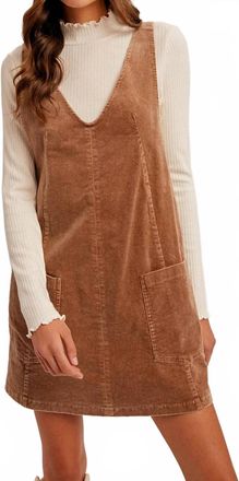 Hem & Thread Corduroy Overall Dress In Latte Brown