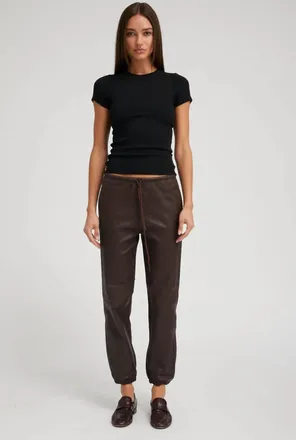 SPRWMN Leather Drawstring Jogger In Dark Chocolate