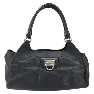 Ferragamo Gancini Leather Black Leather Handbag (Pre-Owned)