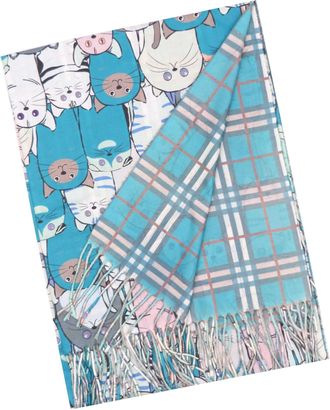 Generic Claudia & Jason Cute Cat Animal Print Long Shawls Kitty Faces Scarf Wrap Pashmina For Cat Lovers (Teal)