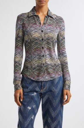 Missoni Metallic Jacquard Knit Button-Up Shirt in Smson at Nordstrom, Size 42
