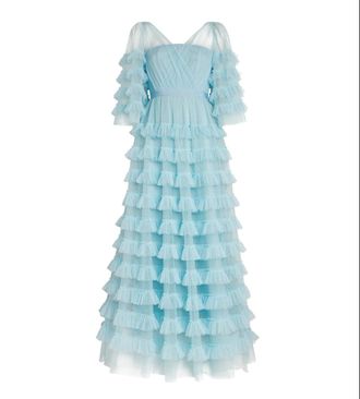 Huishan Zhang Marybell Tiered Point Desprit Gown Size XL