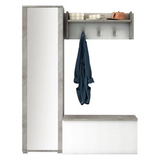 Dmora Dmora - Mueble De Entrada Mirtilla, Entrada Moderna Con Perchero, Mueble Con Zapatero, Mueble Con Espejo, Cm 50x32h182, Blanco Y Cemento, Con Embalaje