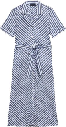 Brooks Brothers Gestreept Overhemdjurk met Riem - Dames - Shirt Kleedjes - Blauw - XS - Katoen - Kleedjes