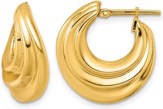 Diamond2Deal 14K Yellow Gold Polished Tri-Layer Waved Hoop Earrings