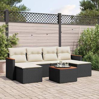 vidaXL Vidaxl - Set De Comedor De Jard&iacute;n 7 Pzas Y Cojines Rat&aacute;n Sint&eacute;tico Negro