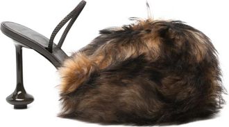 Loewe 90 mm sandalen met gevlochten bandje en bont - Bruin