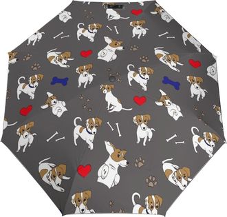 Generic Jack Russell Terrier Bones Footprints Travel Umbrellas for Rain Windproof Compact 3 Folding Umbrella UV Sun Protection