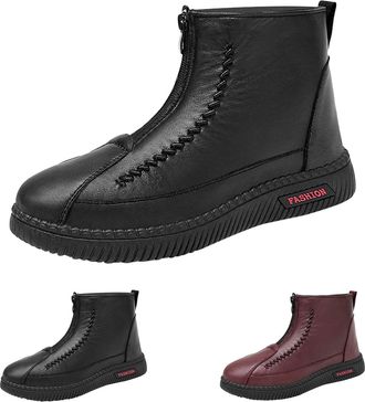 Generic Women Winter Snow Boots Fleece Lined Thick Warm Ankle Booties Retro Insulated Outdoor Non Slip Shoes with Zipper Casual Comfortable Waterproof Short B