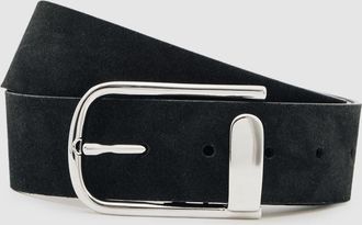 Reiss Black Leather Half Keeper Belt, L