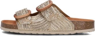 Verbenas Gouden leren slippers met houtlook gespen - Dames - Sandalen - Geel - 37 EU - Leer - Schoenen