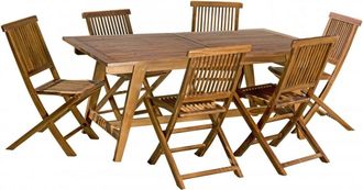Macabane Mesa y sillas de jard&iacute;n de madera de teca aceitada 8/10 personas