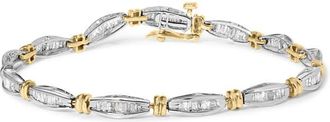 House of Brilliance 10K Two-Tone Gold 2.0 Cttw Baguette Diamond Channel Link Bracelet