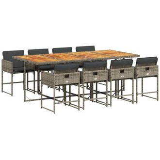 vidaXL Vidaxl - Set Comedor Jard&iacute;n 9 Pzas Y Cojines Rat&aacute;n Sint&eacute;tico Gris