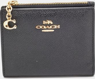 Coach Black Crossgrain Leather Compact Wallet