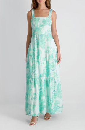 French Connection Sophie Fleur Tiered Maxi Dress in Mermaid Green at Nordstrom, Size X-Large