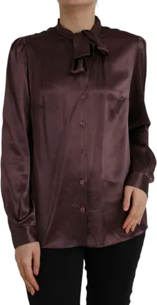 Dolce & Gabbana Brown Ascot Collar Long Sleeve Top Womens Blouse (Pre-Owned)