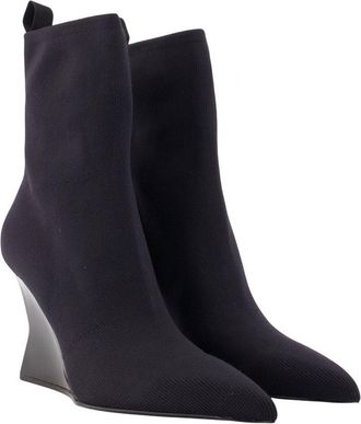 Balmain Womens Wedge Ankle Boot Black Cotton