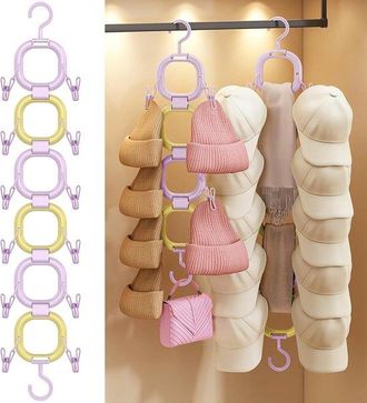 OEM Organizador De Gorras De B&eacute;isbol Con Capacidad Para 16 Gorras, Estante Para Gorras De Pared/puerta 6 Anillas (morado Amarillo) Armario Dormitorio