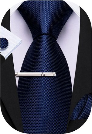 Barry.Wang Mens Ties Set Solid Color Silk 3.3 Tie Pocket Square Cufflinks Clip Set Business Wedding Party Necktie for Men