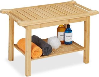 Relaxdays Sgabello da Bagno in Bambù, Mobiletto Ripiano, Alzatina, Pouf, in Legno, HxLxP: 45 x 75 x 40,5 cm, Marrone - Relaxdays