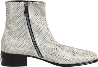 Dolce & Gabbana White Strass DG Logo Heels Ankle Boots Mens Shoes