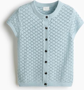 H&M Cardigan in Pointellestrick mit Kappen&auml;rmeln - Mattblau