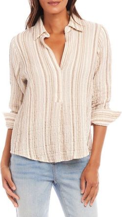 Karen Kane Stripe Textured Popover Shirt at Nordstrom, Size X-Small
