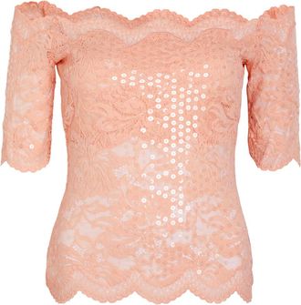 Paco Rabanne Off-the-shoulder Lace top - Salmon - 40 (UK12 / M)
