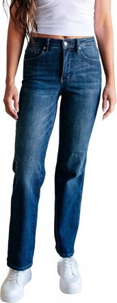 Judy Blue Mid Rise Control Top Classic Straight Jeans In Dark Wash
